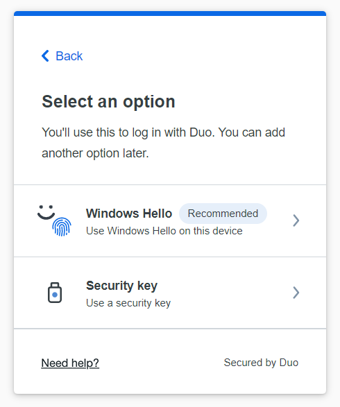 Choose Windows Hello Verification Method