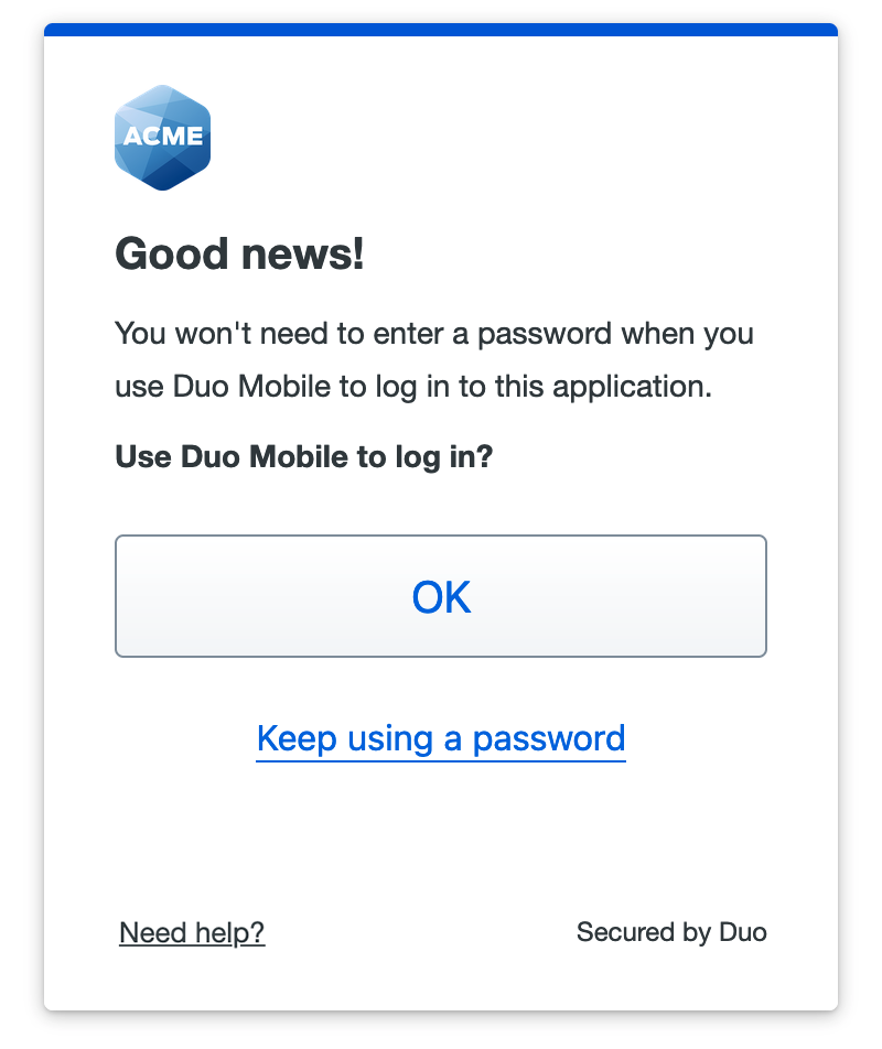 Duo Mobile Enabled for Duo Passwordless