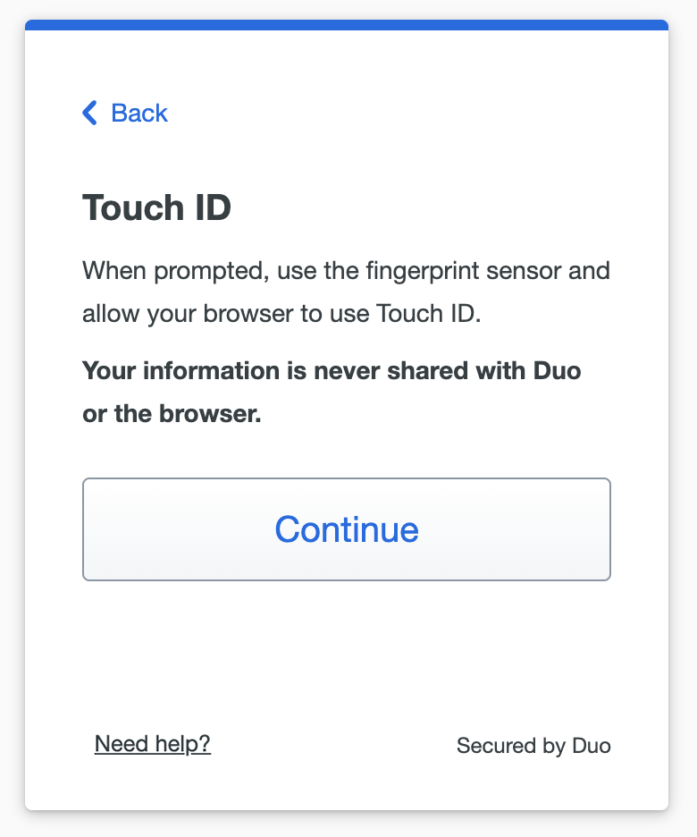Begin Touch ID Setup