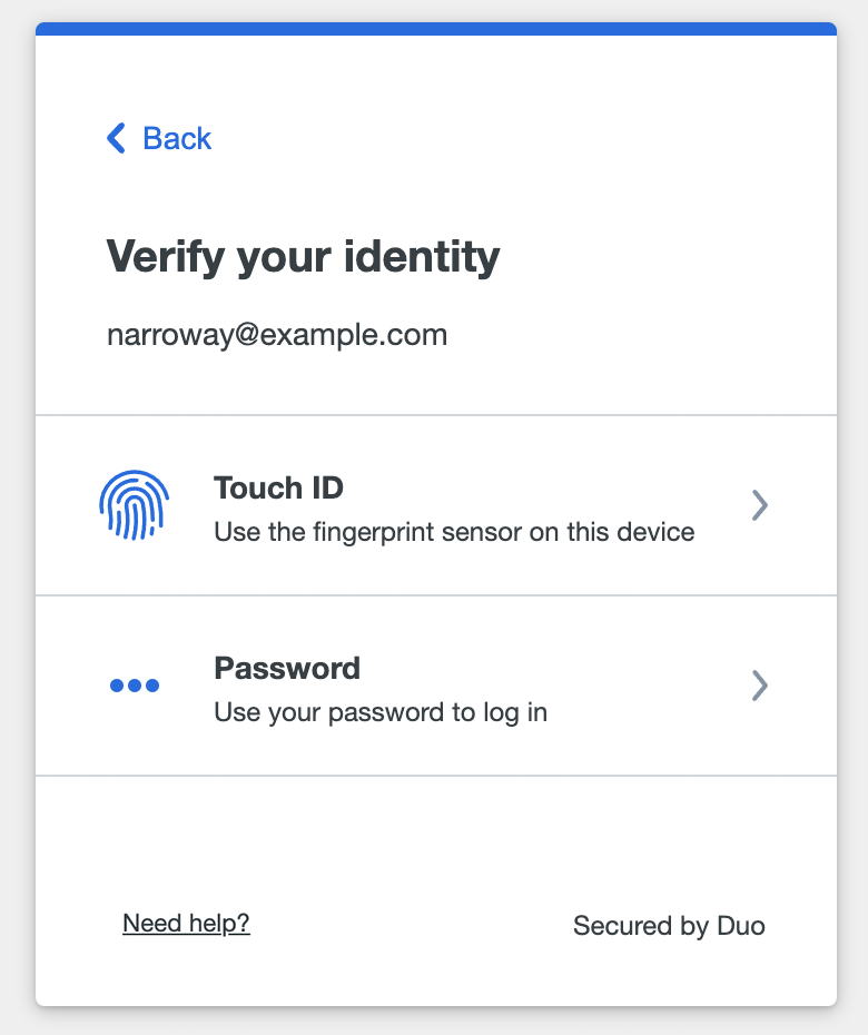 Duo Passwordless Touch ID Login
