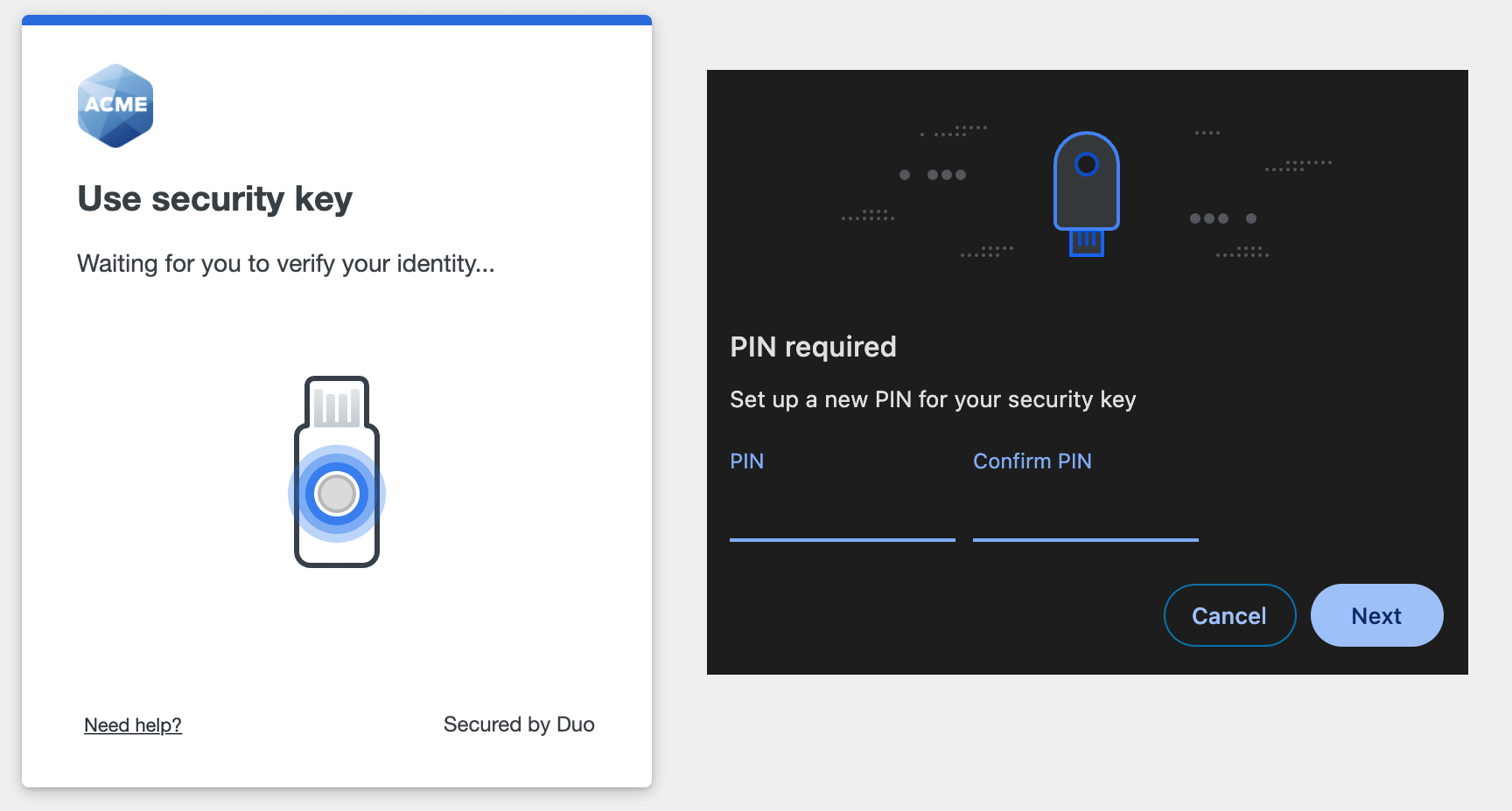 Browser Prompt to set Security Key PIN