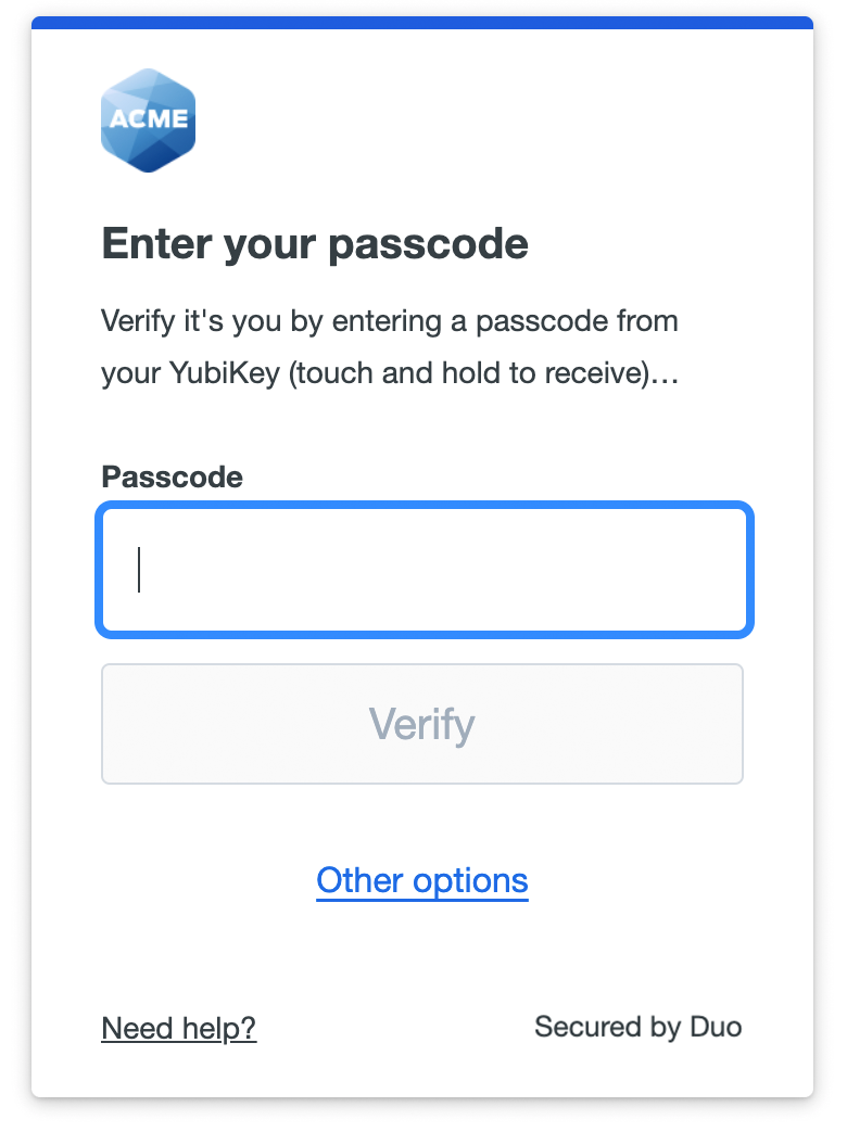YubiKey Passcode in Universal Prompt