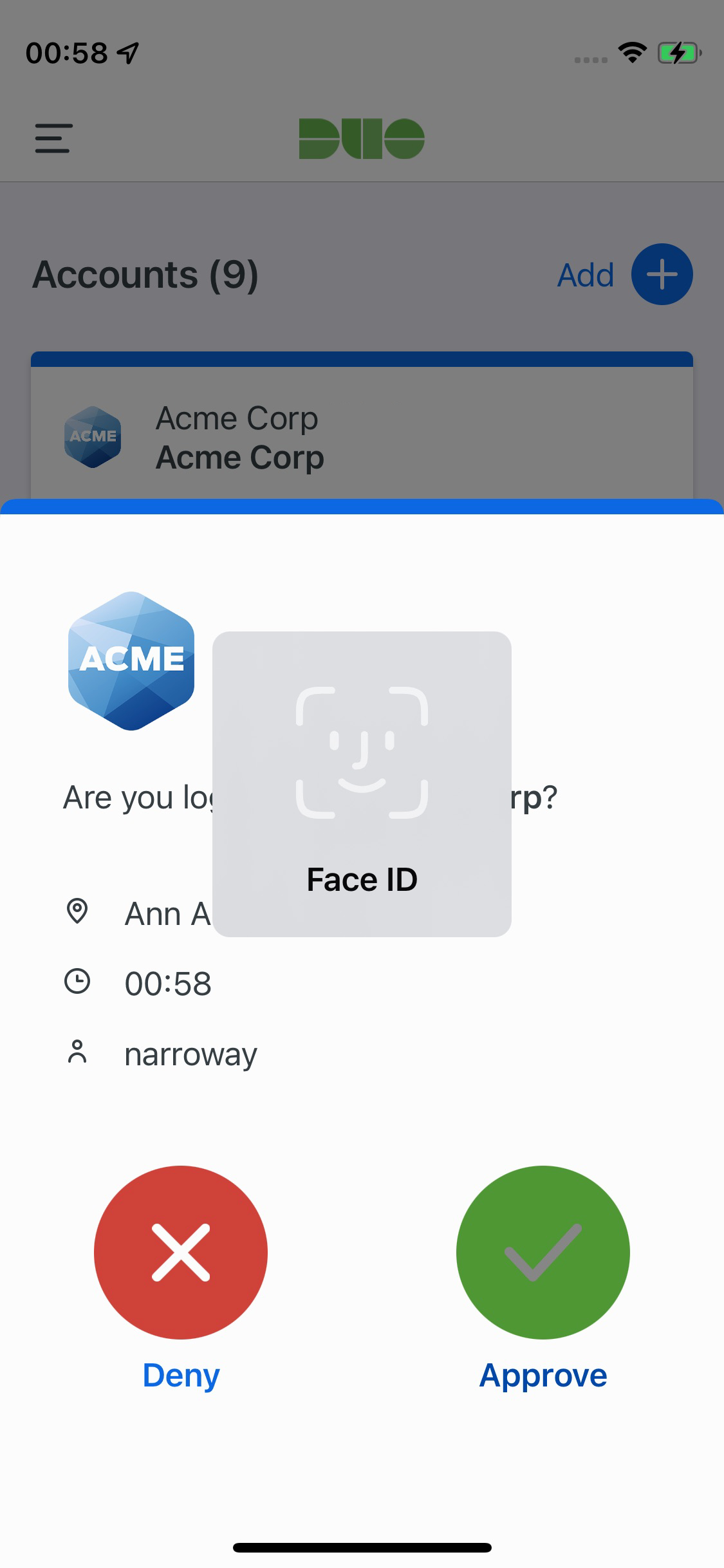 Duo Mobile Face ID Prompt