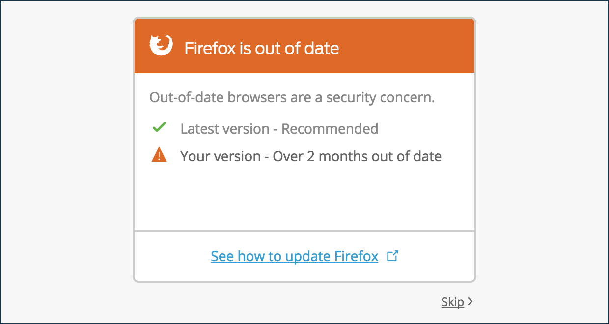 Outdated Firefox Software Notification