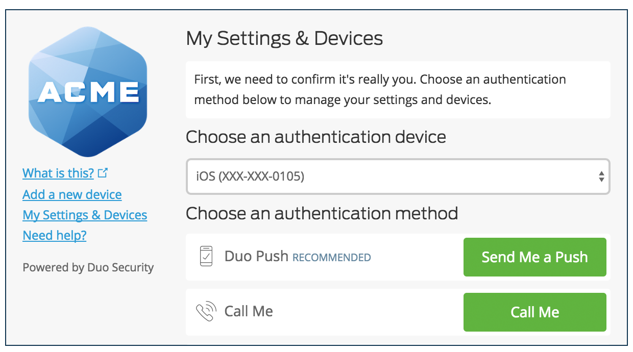 Authenticate to My Settings & Devices