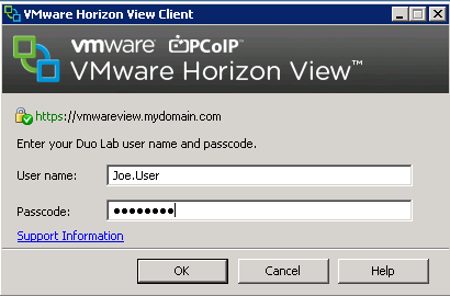 VMWare View Client Passcode Prompt